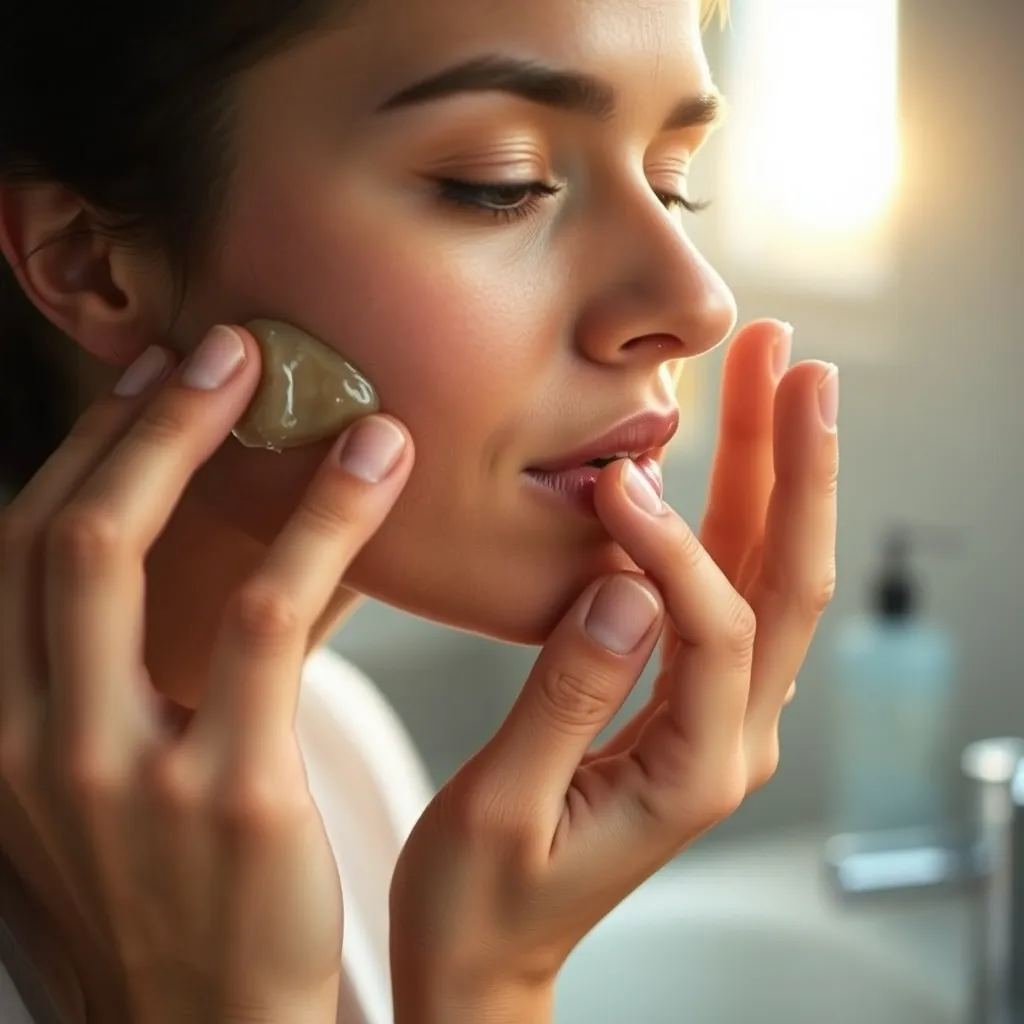 Application du gel d'aloe vera en couche fine sur le visage nettoyé