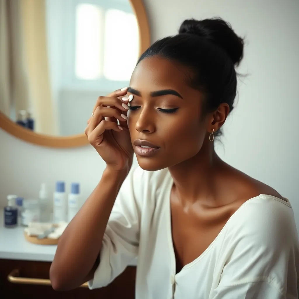L'application du soin contour des yeux se fait par tapotements doux avec l'annulaire, du coin interne vers l'extérieur