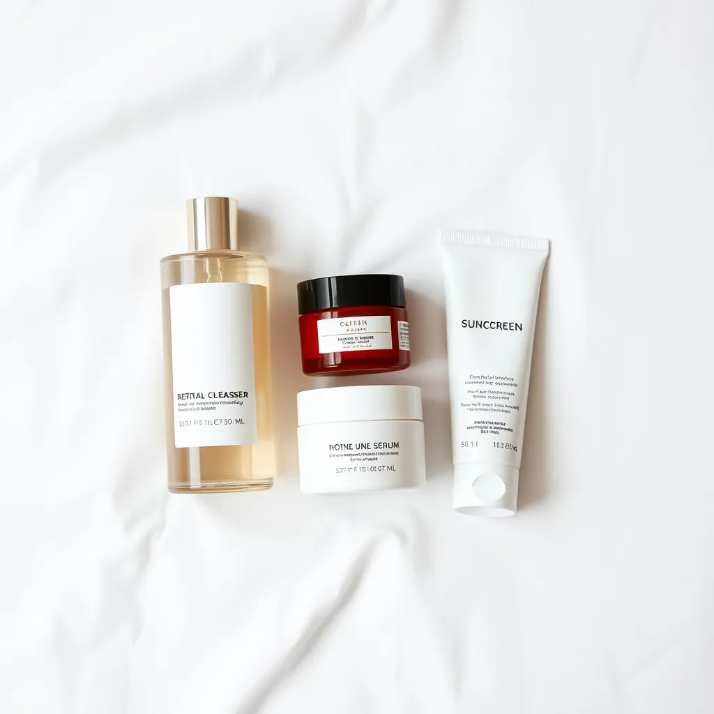 Une routine complète avec rétinol inclut nettoyant, sérum, hydratant et protection solaire le lendemain matin