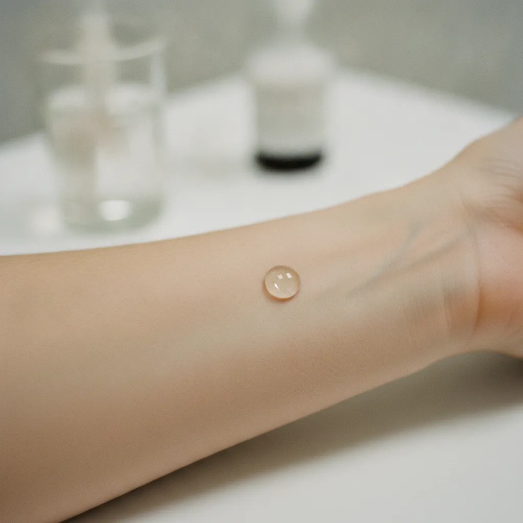 Le test sur l'avant-bras permet de repérer une réaction avant d'appliquer le produit sur le visage