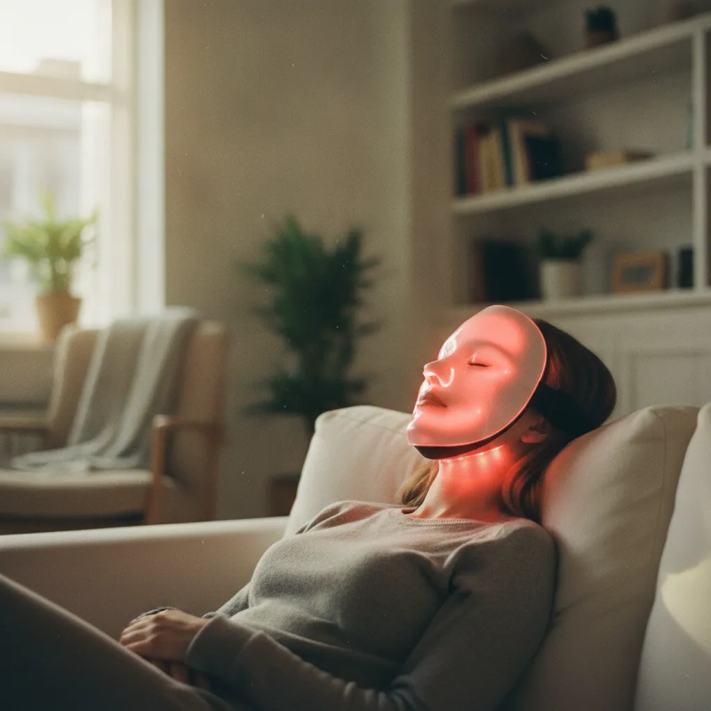 La luminothérapie LED rouge complète l'action de l'acide hyaluronique en stimulant le collagène du contour des yeux