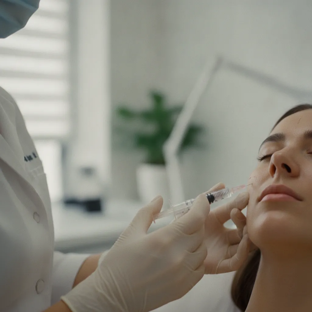 Praticien préparant une injection d'acide hyaluronique lors d'une séance en cabinet
