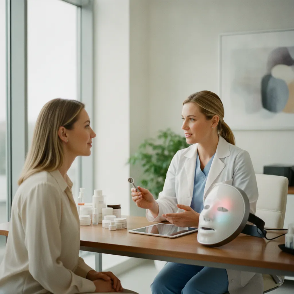 Consultation dermatologique pour évaluer les contre-indications avant d'utiliser un masque LED