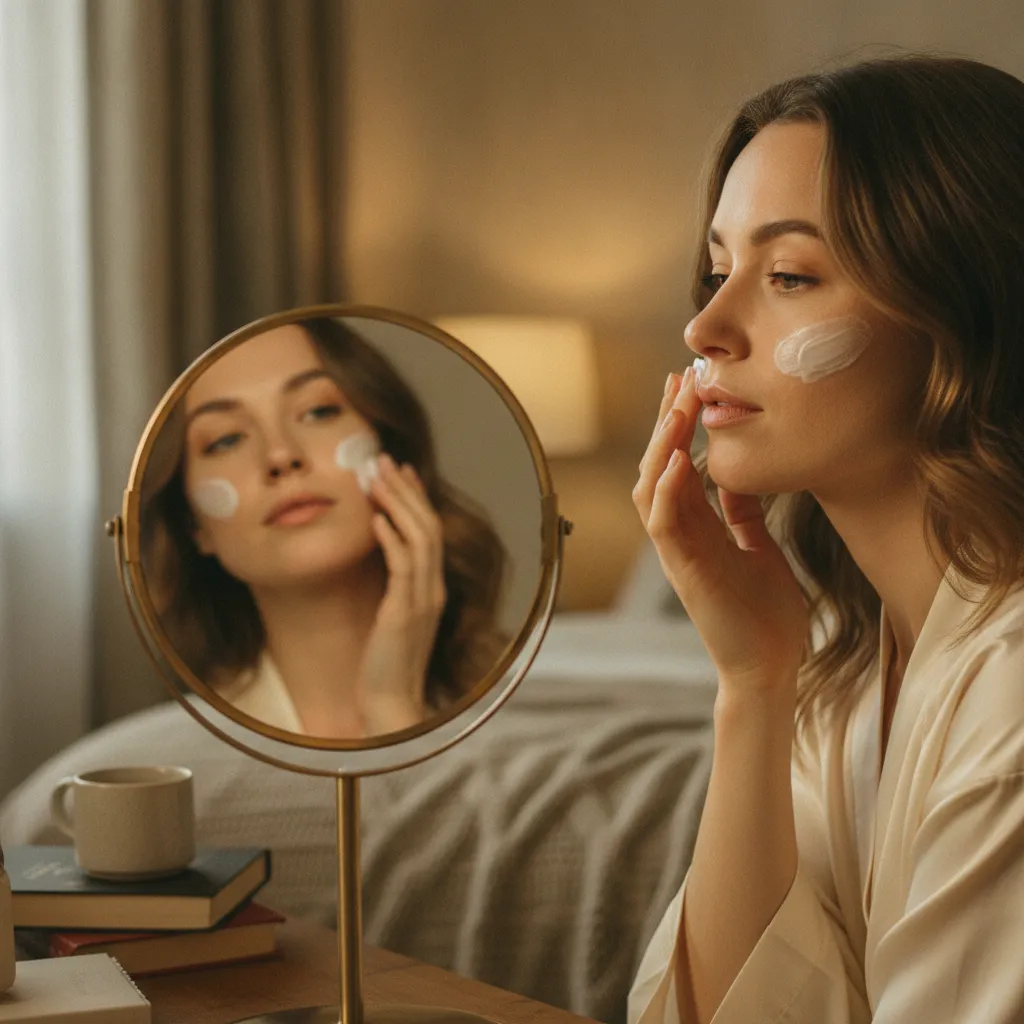 Le soir, une crème riche ou un baume nourrit la peau pendant la phase de régénération nocturne
