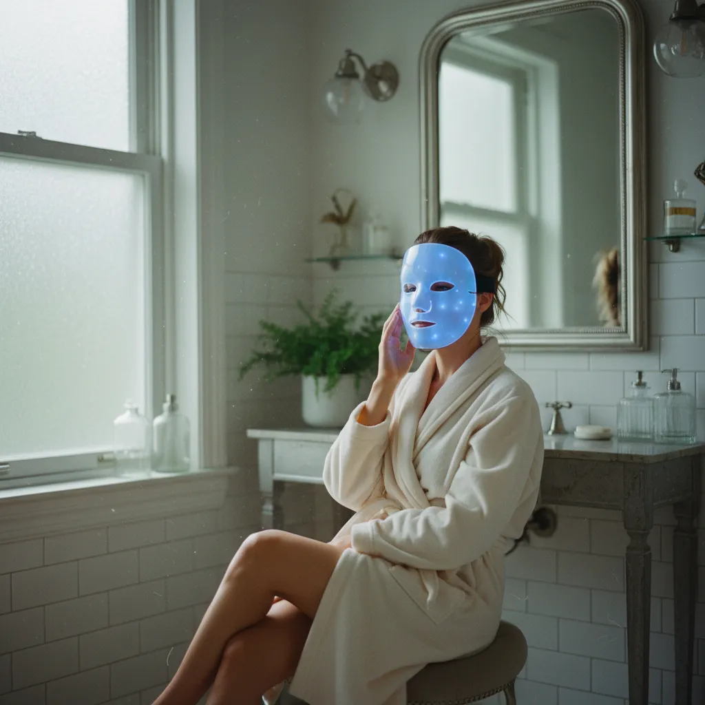 Utilisation d'un masque LED à domicile pour un soin de photothérapie visage régulier