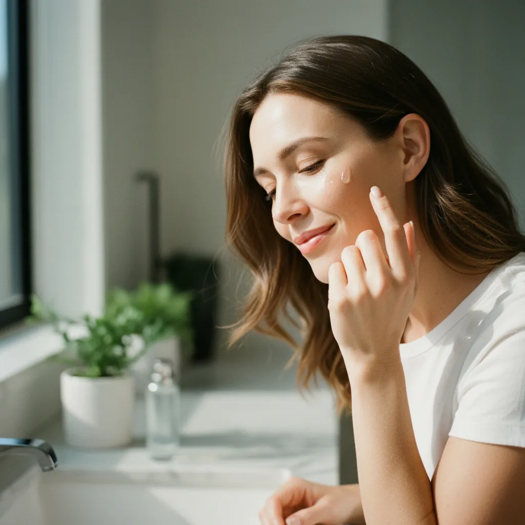 Application d'un sérum au rétinol sur peau propre et sèche avant la niacinamide