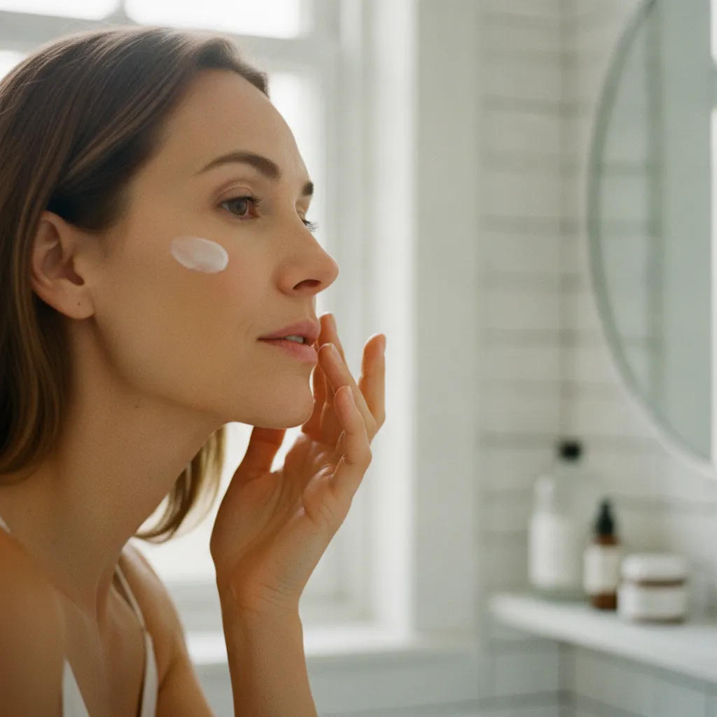 Application d'une crème hydratante anti-rides sur le visage