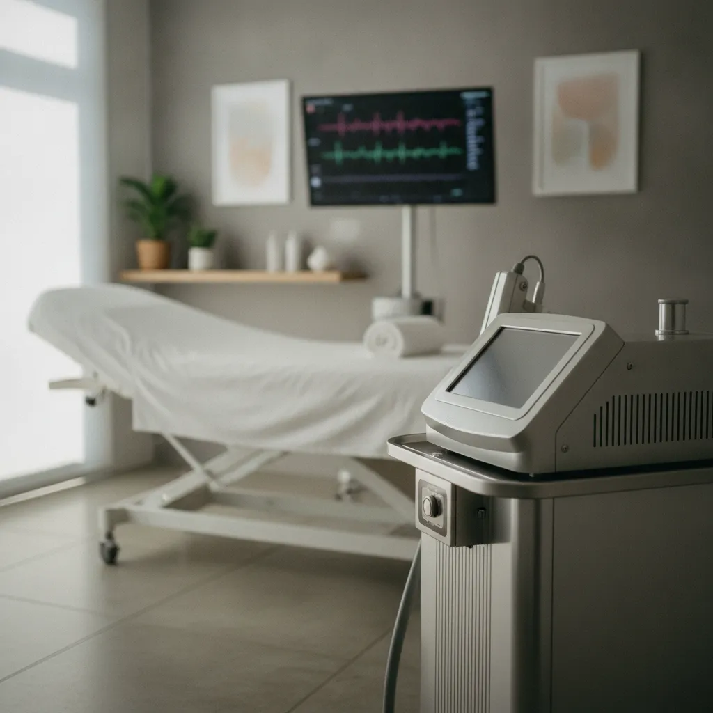 Salle de traitement laser en clinique de médecine esthétique avec appareil fractionné