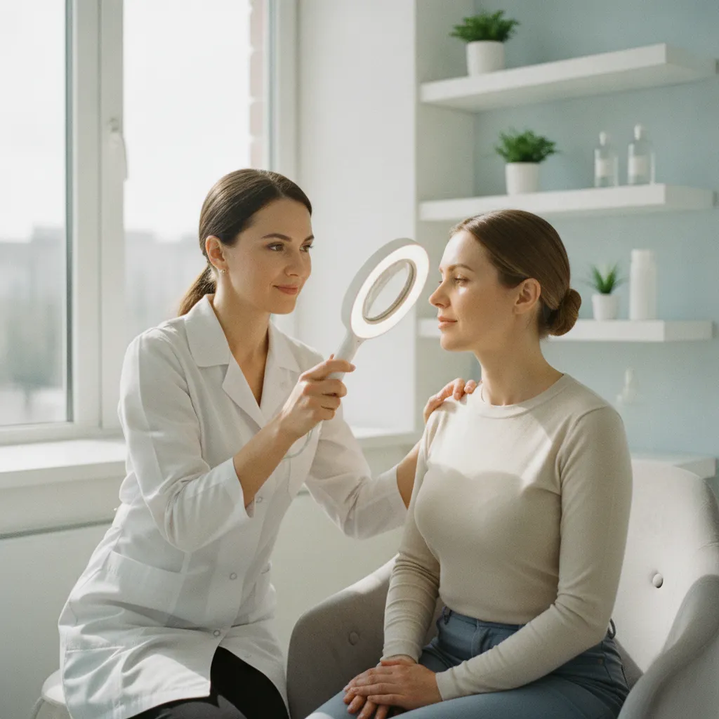 Consultation dermatologique préalable pour évaluer les pores dilatés et choisir le laser adapté
