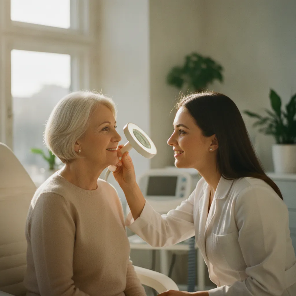 Consultation dermatologique pour évaluer l'indication du microneedling sur peau mature