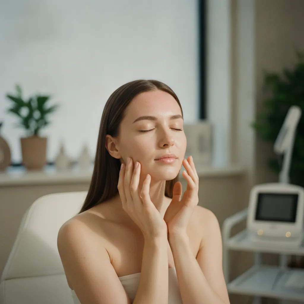 Peau légèrement rosée après une séance de microneedling en cabinet