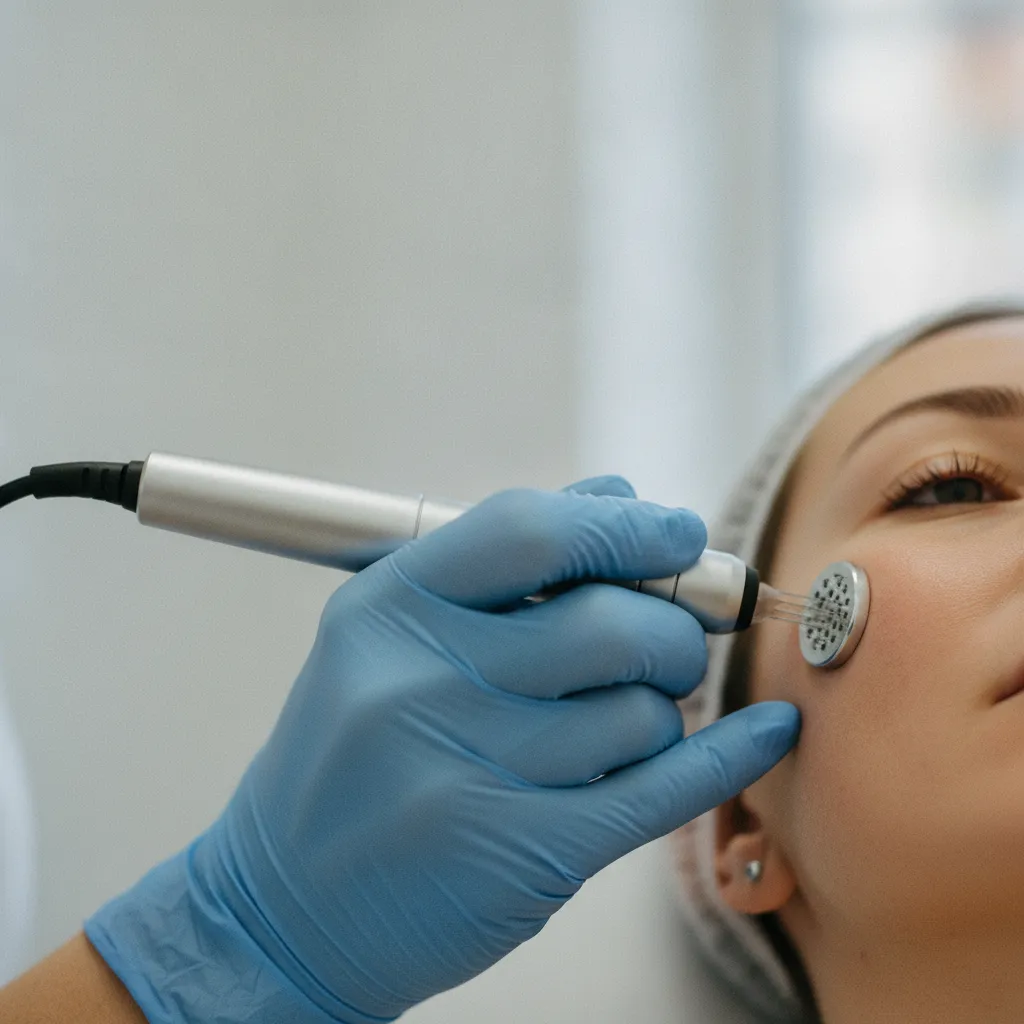 Séance de microneedling au dermapen réalisée par un professionnel en cabinet
