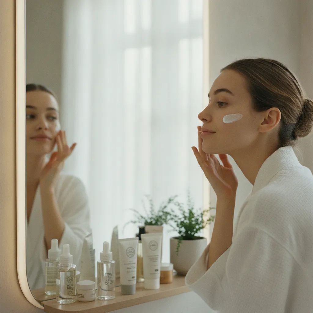 Application d'un écran solaire SPF 50+ après un peeling visage