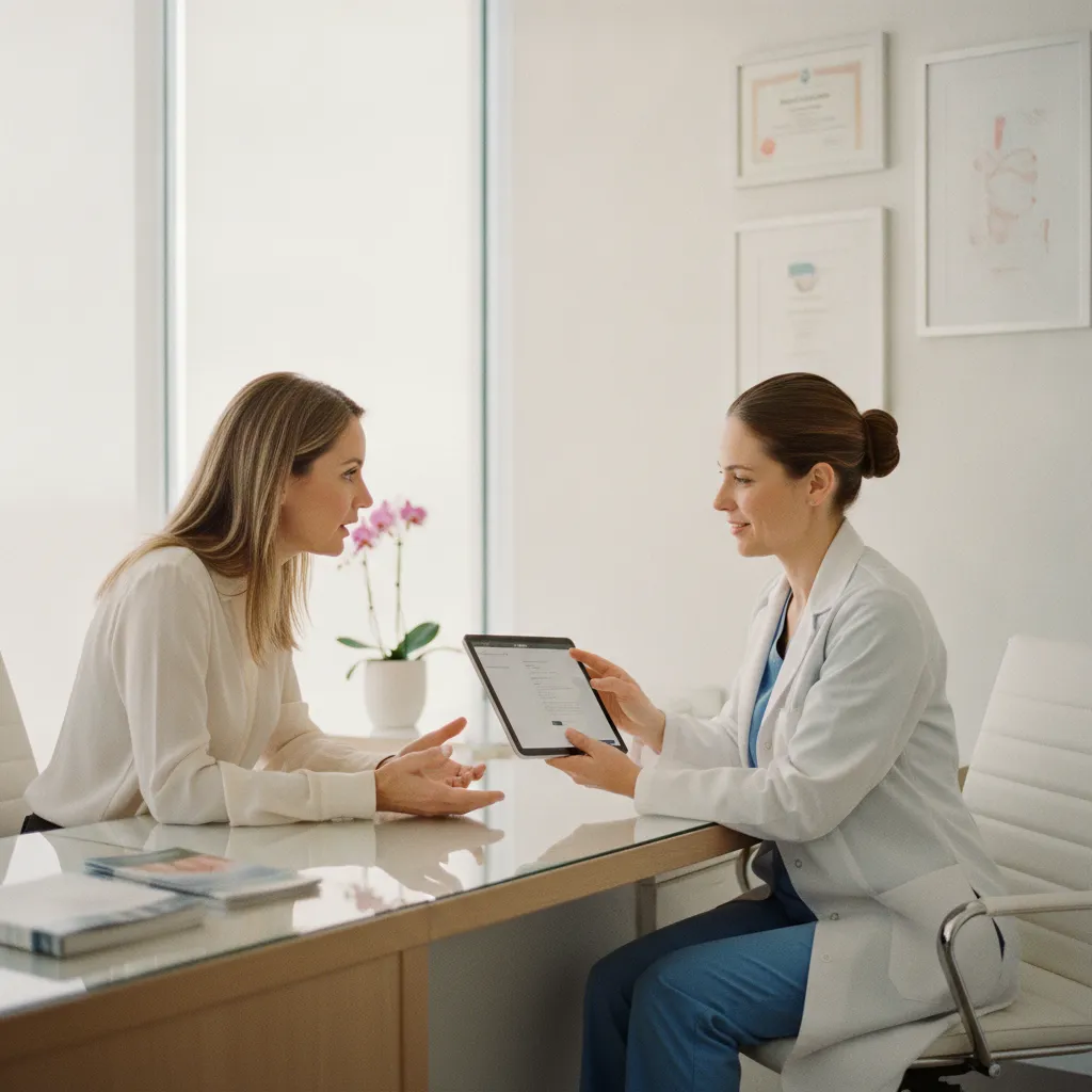 Consultation préalable chez le dermatologue avant un peeling du visage