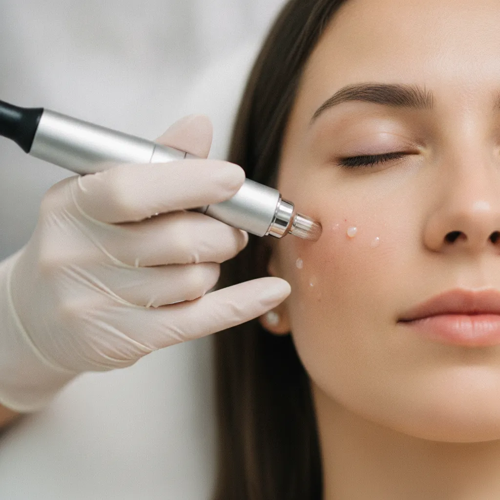 Séance de microneedling PRP sur le visage réalisée par un médecin esthétique