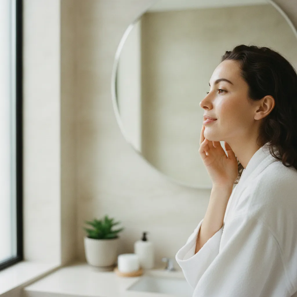 Résultat après un protocole complet de PRP microneedling : peau plus lisse et lumineuse