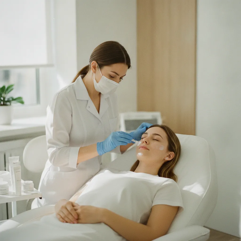 Application de crème anesthésiante avant une séance de radiofréquence microneedling
