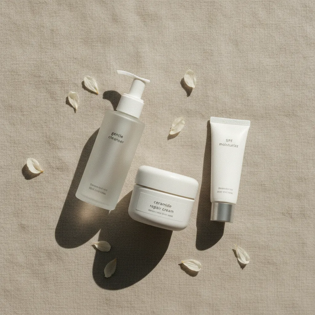 En cas d'irritation au rétinol, une routine simplifiée avec nettoyant doux et crème réparatrice suffit à restaurer la peau