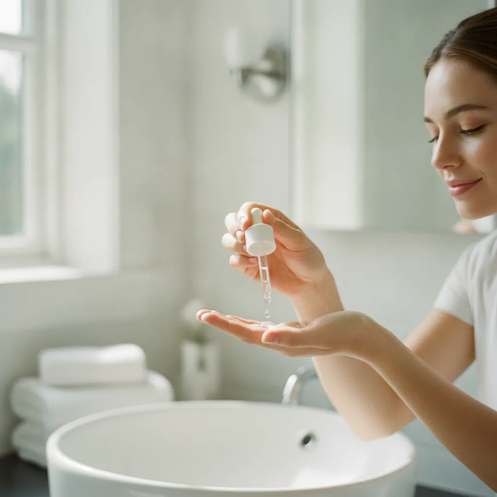 Application du sérum niacinamide : quelques gouttes suffisent pour couvrir l'ensemble du visage