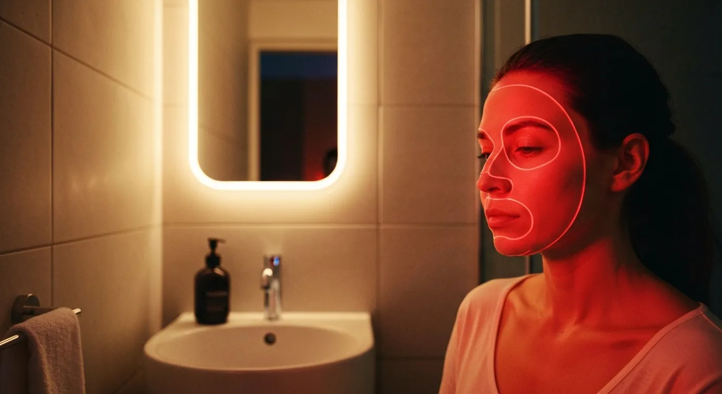 La lumière rouge du masque LED pénètre le derme pour atteindre les fibroblastes producteurs de collagène