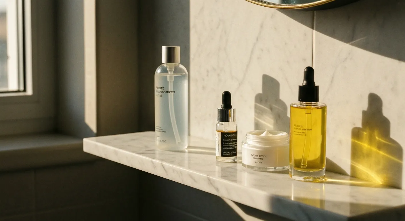 Produits de soin alignés du plus léger au plus épais : la règle de la texture en un coup d'œil